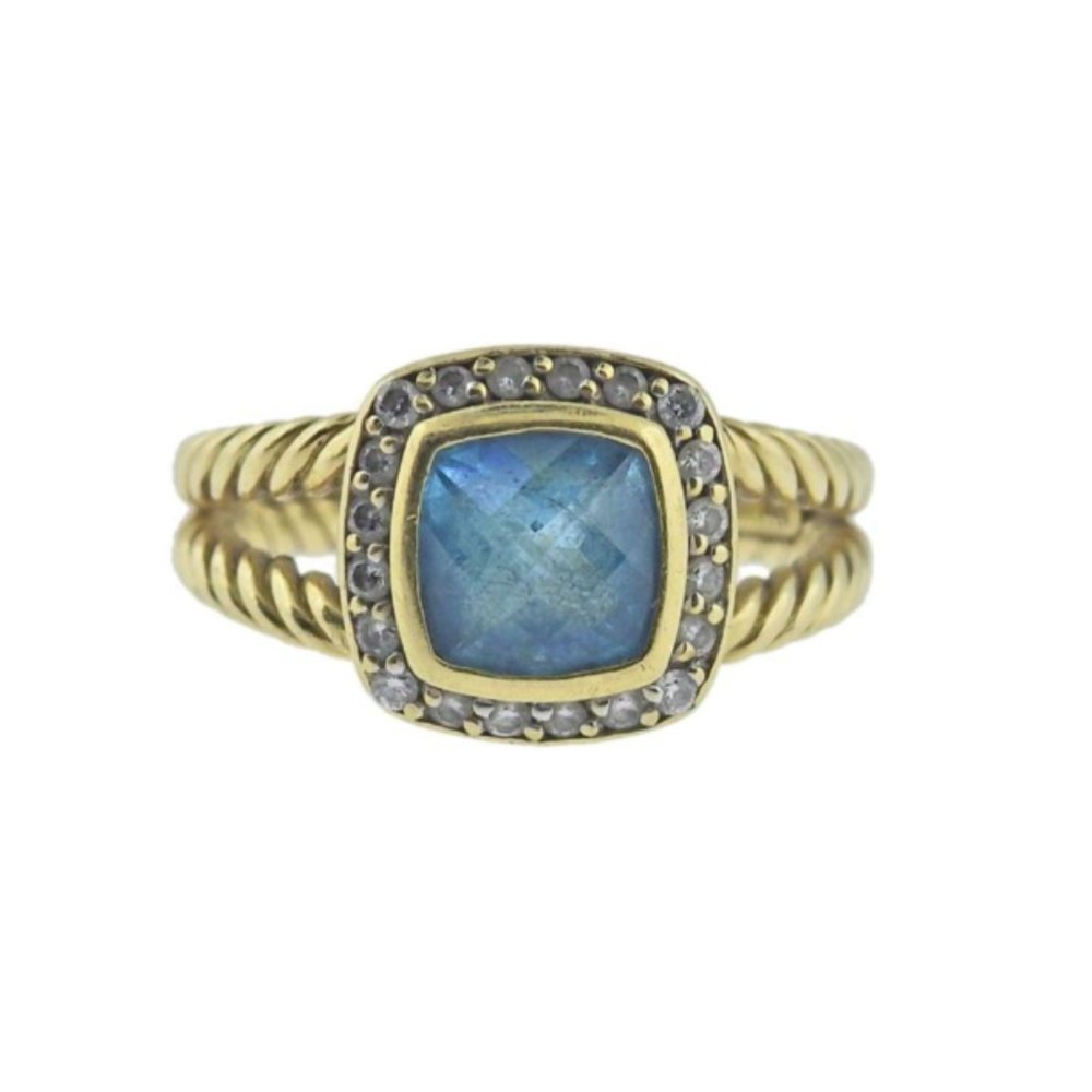 David Yurman 18k Gold Diamond Topaz Ring